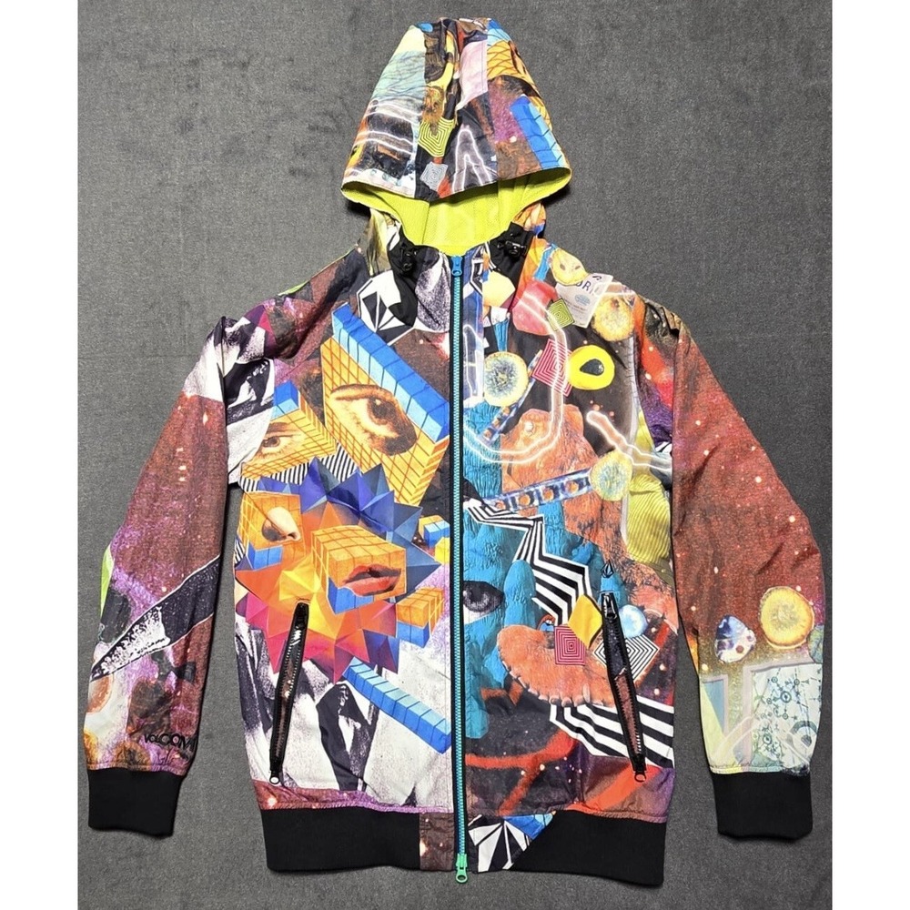 Volcom Jacket Mens Small Windbreaker‎ Full Zip Hooded Lightweight Sub Nation AOP